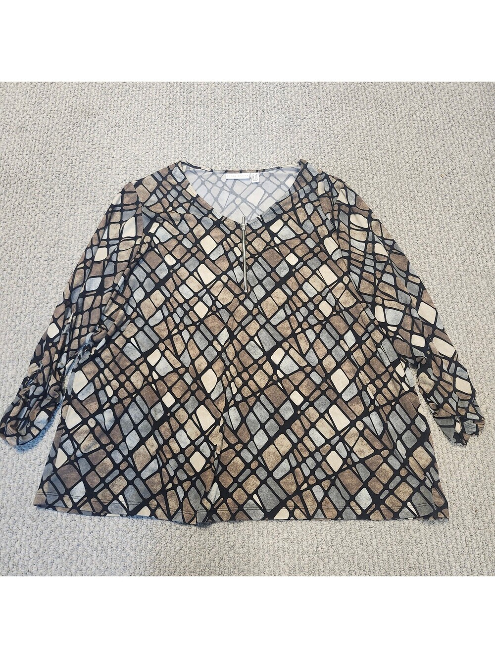 Susan Graver Brown and Gray Patterned 3/4 Sleeve Blouse Size 2X